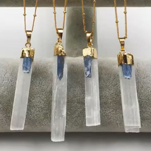 Selenite and blue kyanite necklace