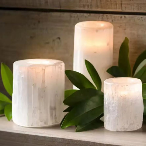 White Selenite Candle Holder