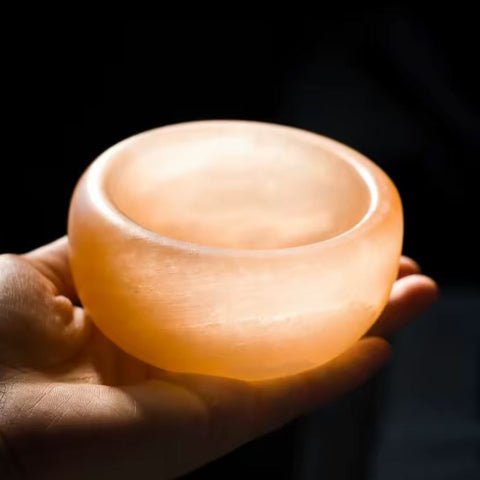 Peach selenite bowl